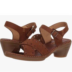 El Naturalista Women's N5325 'Pleasant' Wood/Aqua Heeled Sandal Women's Size 10